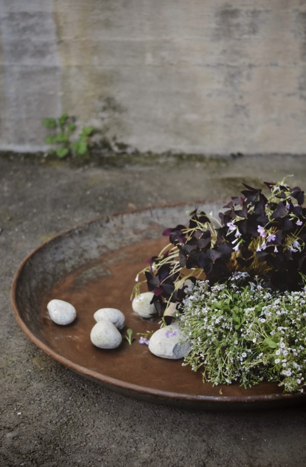 Stort fat i metall - til fuglebad/planter D:110cm