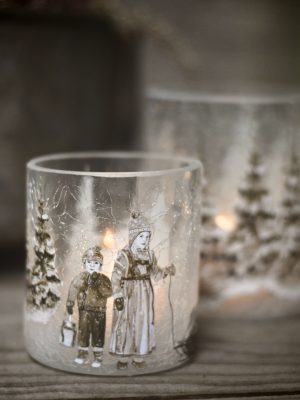 Lysglass krakelert frostet jul nostalgi barn 9x10 cm