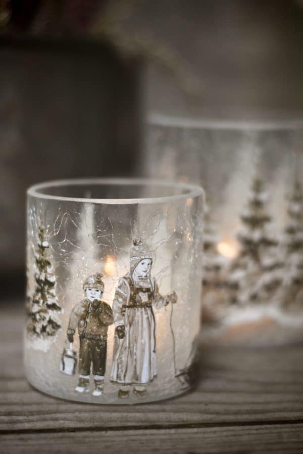 Lysglass krakelert frostet jul nostalgi barn  11,5x13 cm - Bilde 2