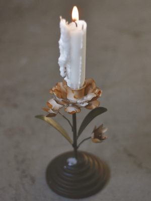 Lysestake metall rose h 17 cm creme