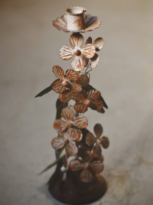 Lysestake metall kirsebærblomst h 30 cm