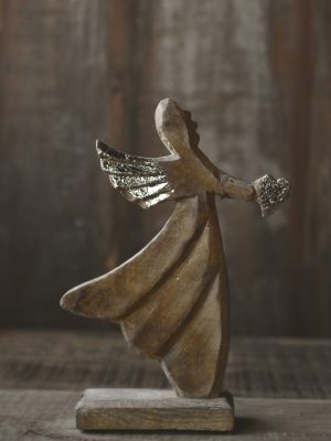 Engel tre/metall h 22 cm