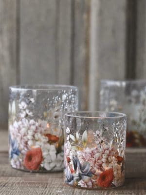 Lysglass krakelert mix rød/blå 11,5x13 cm