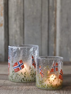 Lysglass krakelert frostet 17. mai  11,5x13 cm