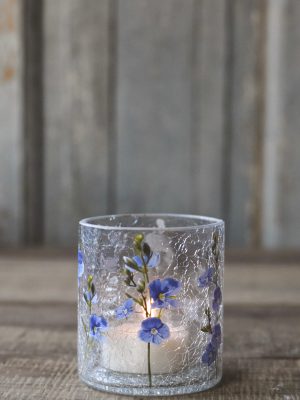 Lysglass krakelert forglemmegei 9x10 cm