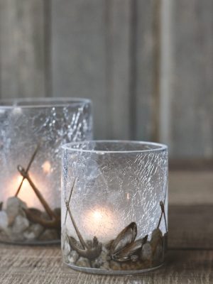 Lysglass krakelert frostet blåskjell/anker 9x10 cm