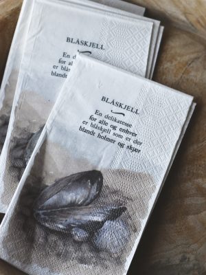 Serviett buffet  "Blåskjell" Akvarell malt av Anita Sletten