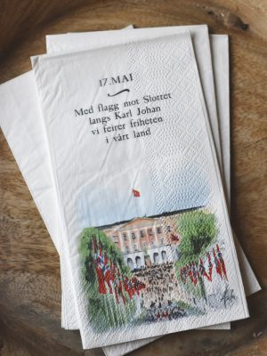 Serviett buffet "17. mai" Karl Johan Akvarell malt av Anita Sletten