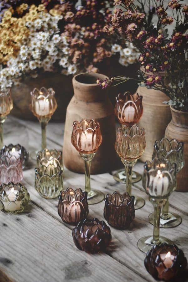 Lysglass blomst h 21,5 cm grønt - Bilde 2