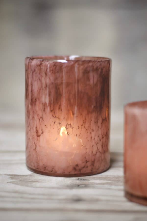 Lysholder munnblåst h 12,5 cm gammelrosa