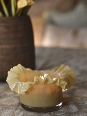 Lysglass bølger 13x8 cm gul