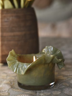 Lysglass bølger 13x8 cm grønn