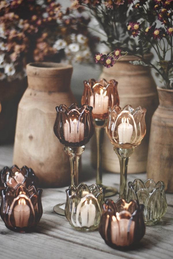 Lysglass blomst h 21,5 cm honning - Bilde 2