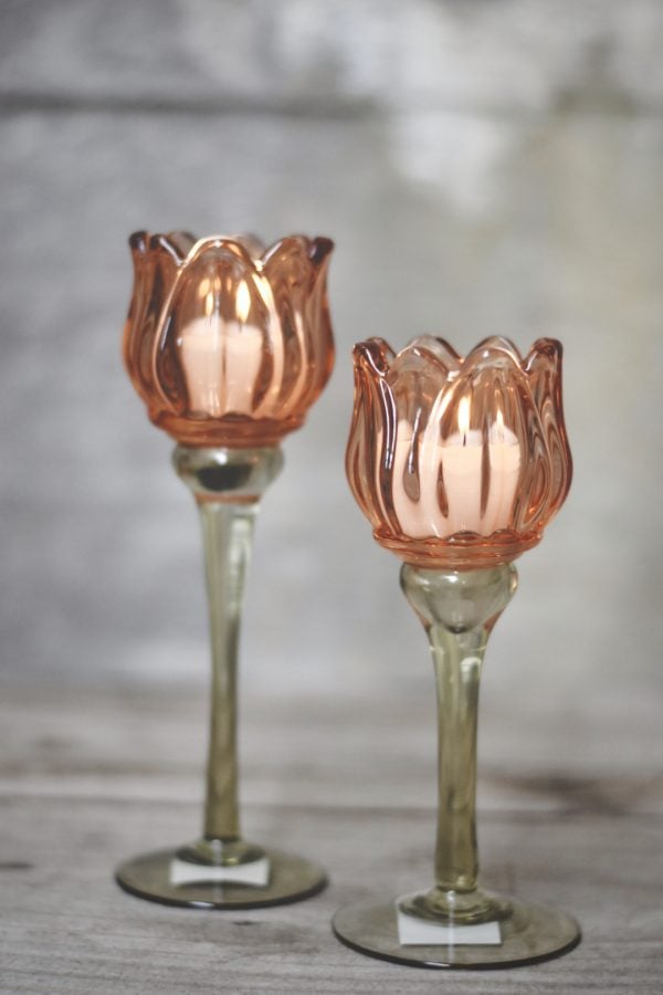 Lysglass blomst h 21,5 cm fersken - Bilde 3
