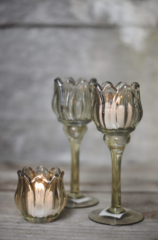 Lysglass blomst h 21,5 cm grønt - Bilde 3