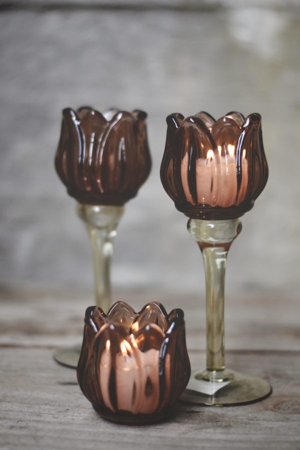 Lysglass blomst h 21,5 cm brunt - Bilde 3