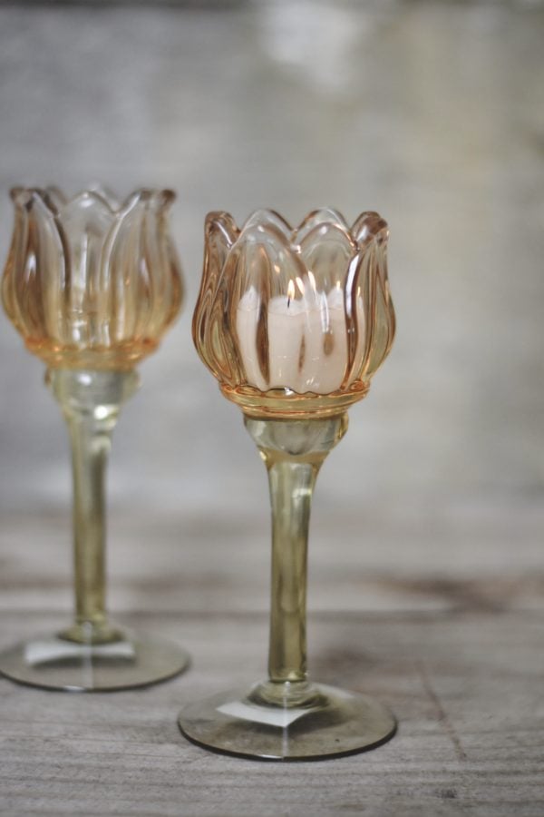 Lysglass blomst h 21,5 cm honning - Bilde 3