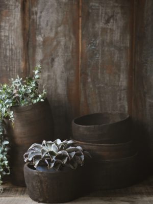 Vintage trepotte ca. d:13/15xH:7/18cm (varierende størrelser)