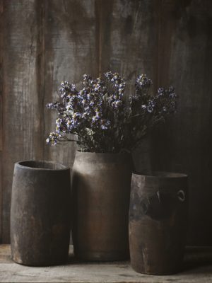 Vintage trepotter/vaser  ca. d:12/17xh:22/35cm (varierende størrelser)