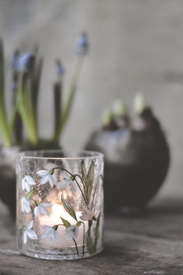 Lysglass m snøklokker h 10 cm - Bilde 2