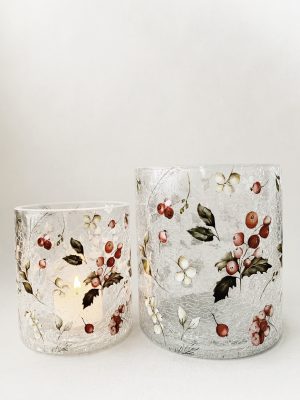 Lysglass krakelert røde bær 11,5x13 cm