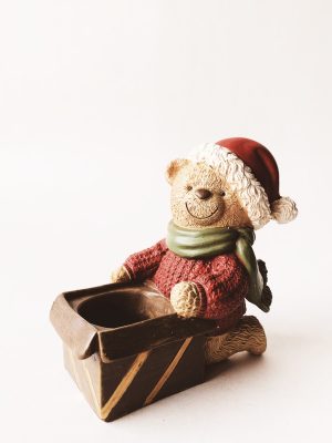 Bamse med telysholder 11x11cm