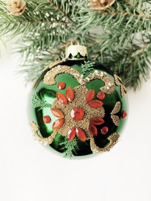 Julekule strass d 8 cm grønn