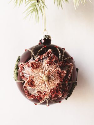 Julekule rød med blomst 8 cm