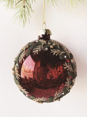 Julekule rød med krans 8 cm