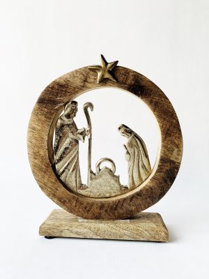 Julekrybbe tre/metall 23x20 cm