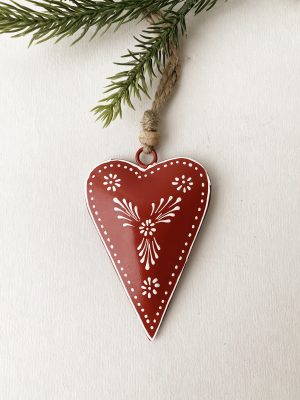 Metallhjerte A heng rød 8x5,5 cm