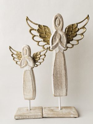 Engel hvit tre emalje S h 27 cm