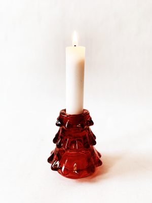 Lysestake glass-tre S 7x8 cm rød