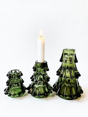 Lysestake glass-tre M 9x11 cm grønn