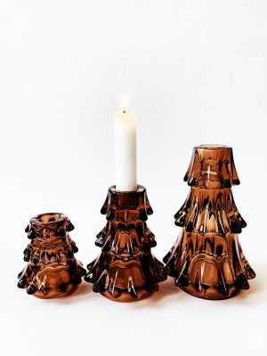 Lysestake glass-tre L 10x15 cm brun