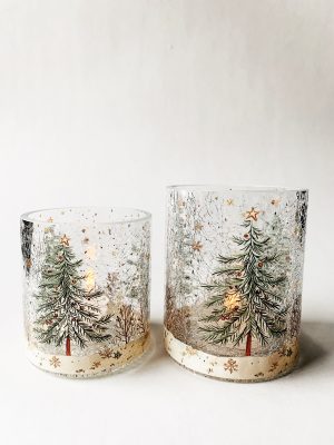Lysglass krakelert h 10 cm juletre "vintage"