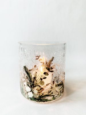 Lysglass krakelert h 10 cm vintergrønt