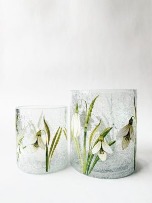 Lysglass krakelert snøklokker 9x10 cm