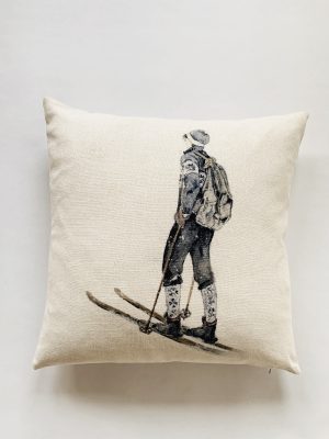 Putetrekk 50x50 cm Gabriel på ski Akvarell malt av Anita Sletten Nordicwild