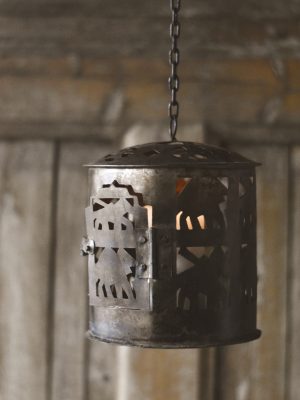 Vintage hengelykt i metall 15x18cm