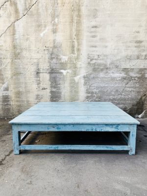 Vintage firkantet salongbord blått 152x148x40cm
